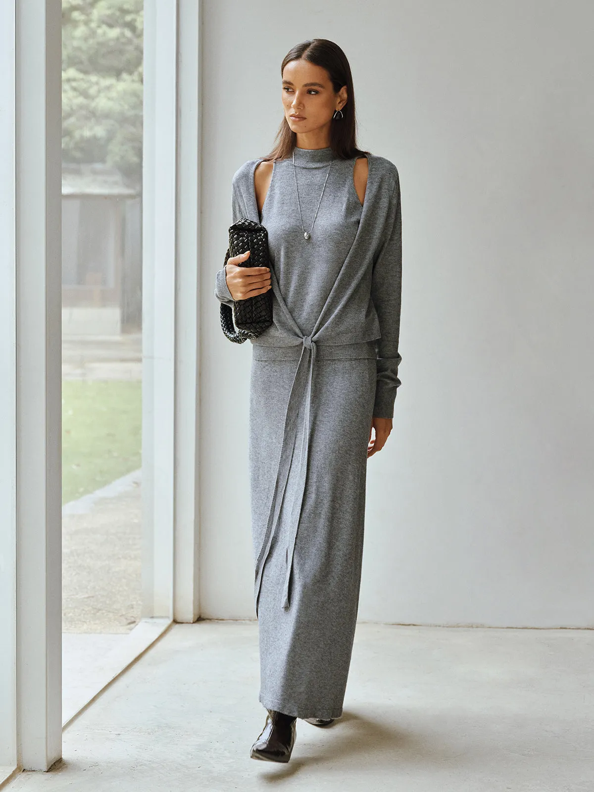 Knit Cut-Out Tie Waist Top and Skirt Set sold by COMMENSE product image thumbnail 3