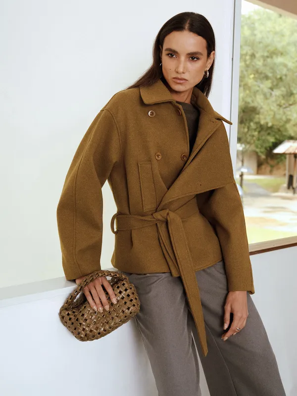 Belted Faux Cashmere Collared Coat sold by COMMENSE