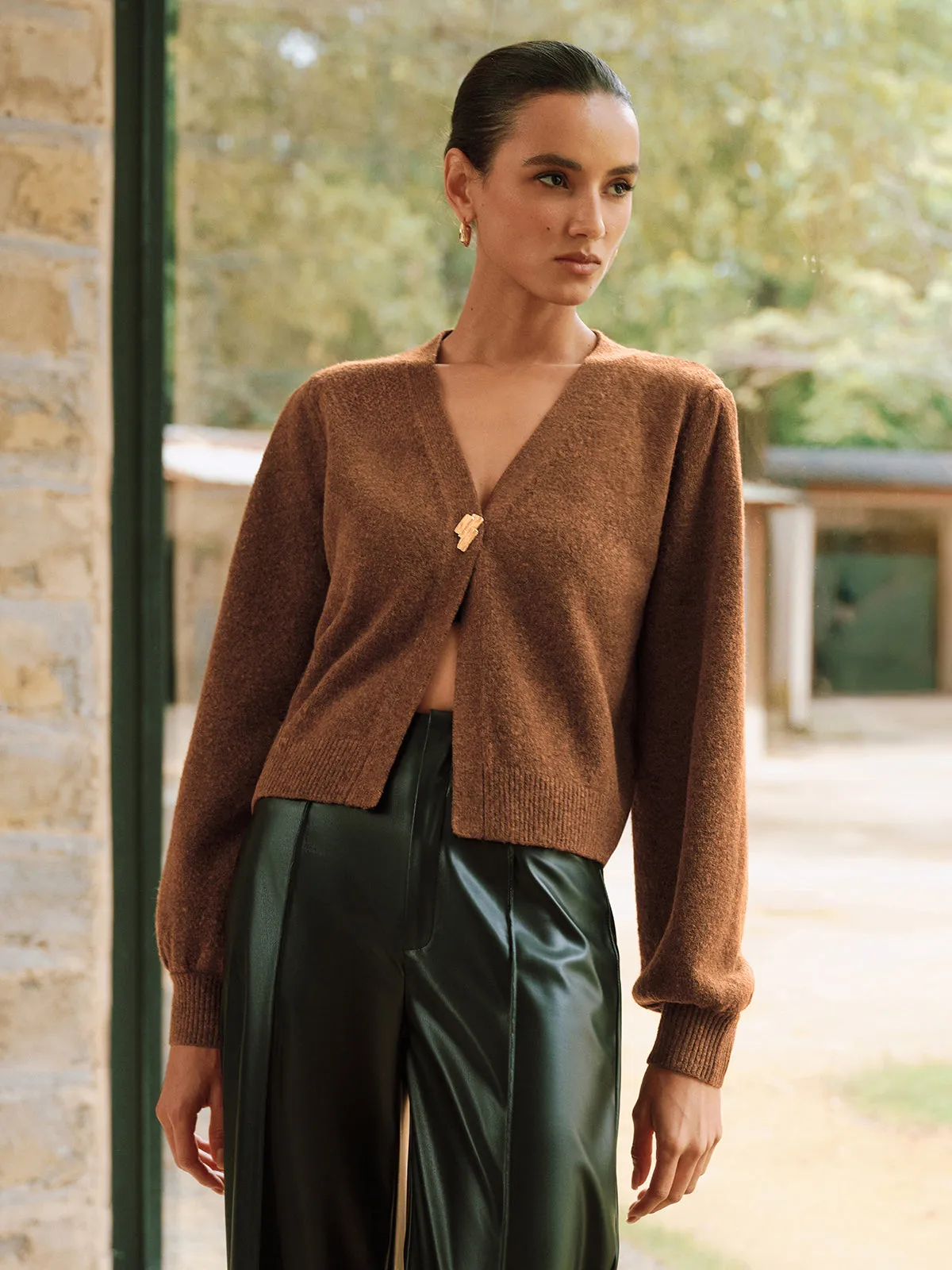 Metal Button V-Neck Knit Cardigan sold by COMMENSE product image thumbnail 3