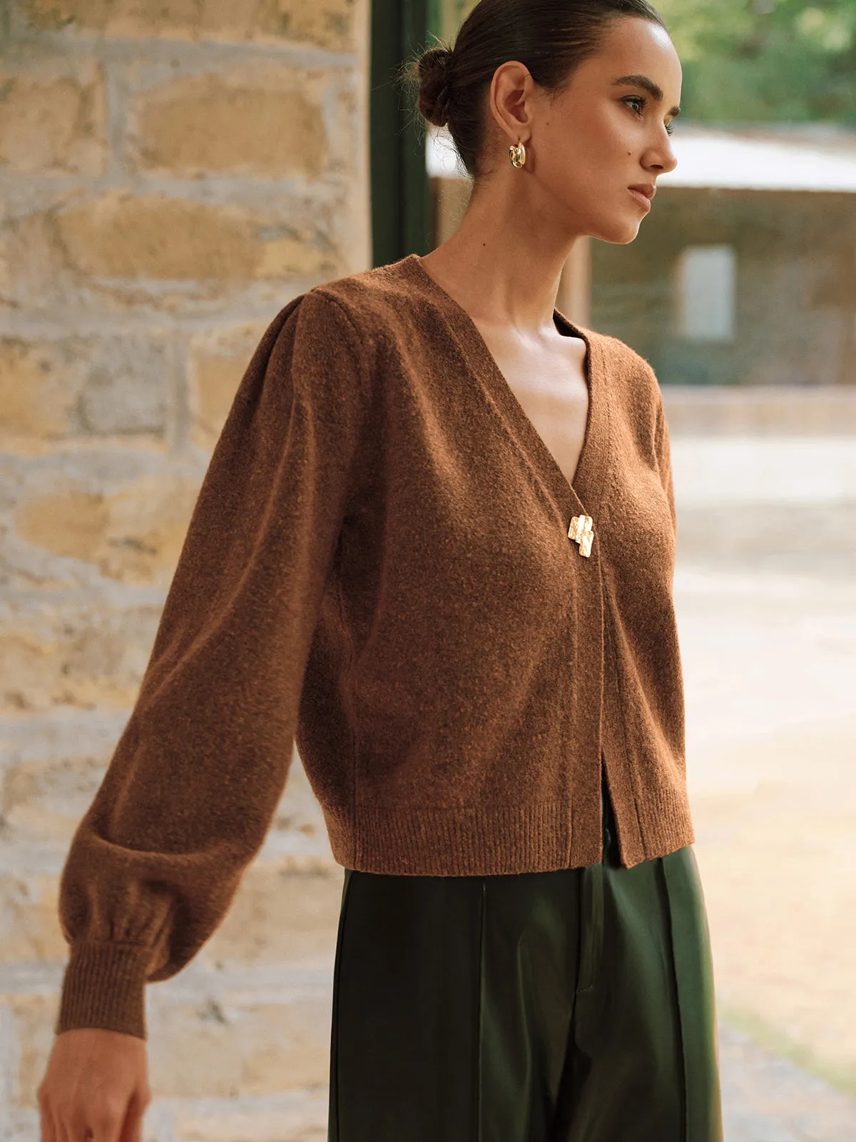 Metal Button V-Neck Knit Cardigan sold by COMMENSE product image thumbnail 4