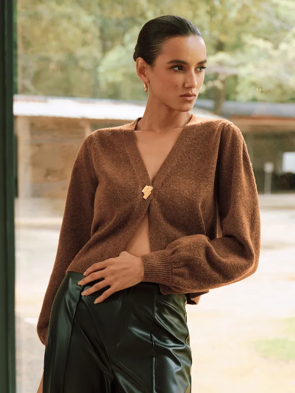 Metal Button V-Neck Knit Cardigan sold by COMMENSE