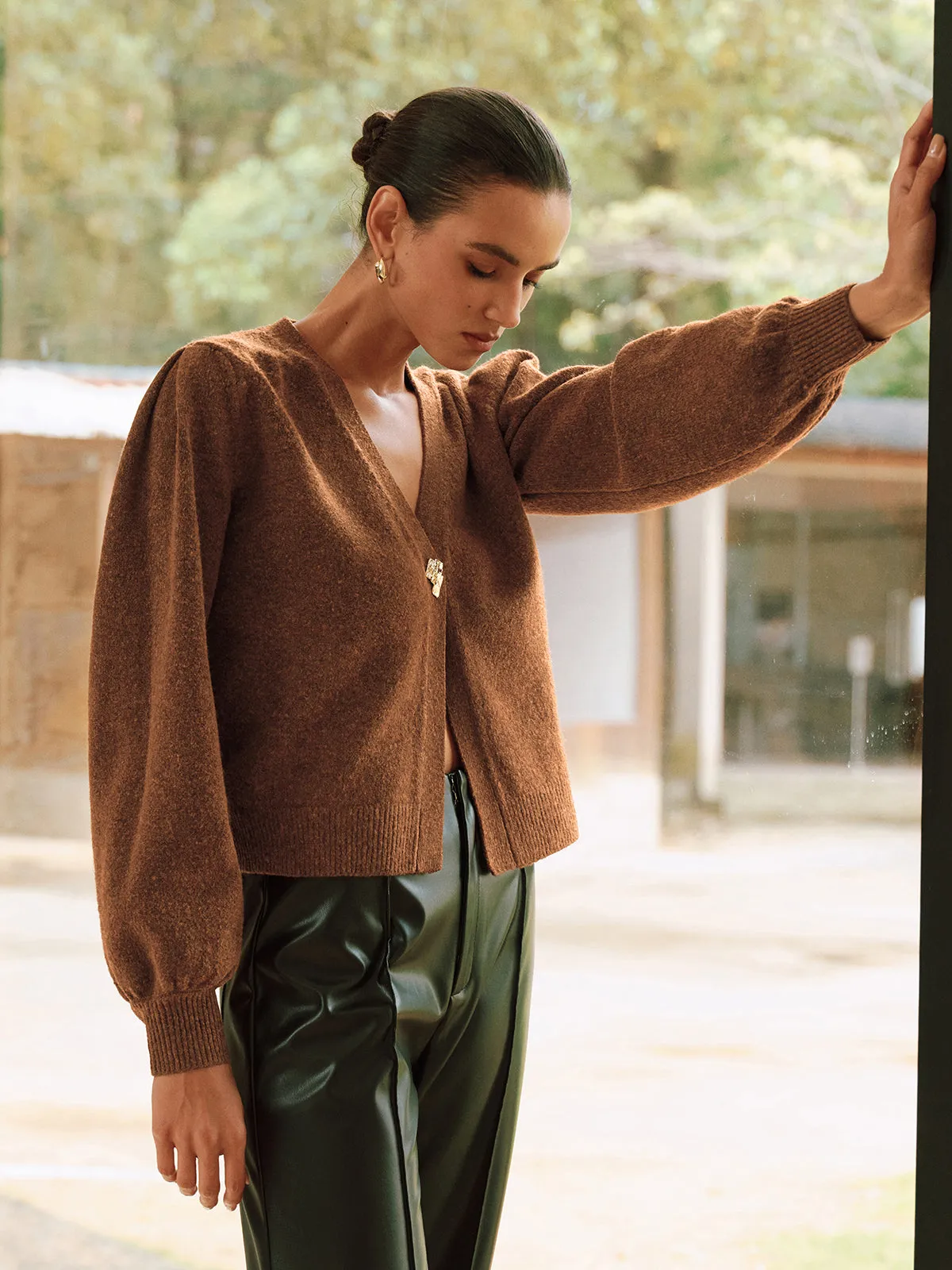 Metal Button V-Neck Knit Cardigan sold by COMMENSE product image thumbnail 5