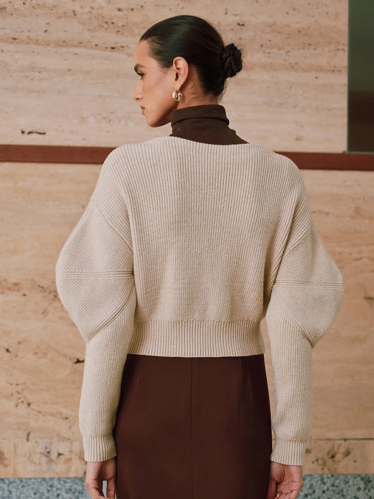 Puff Sleeve Chain Closure Knit Cardigan sold by COMMENSE product image thumbnail 5