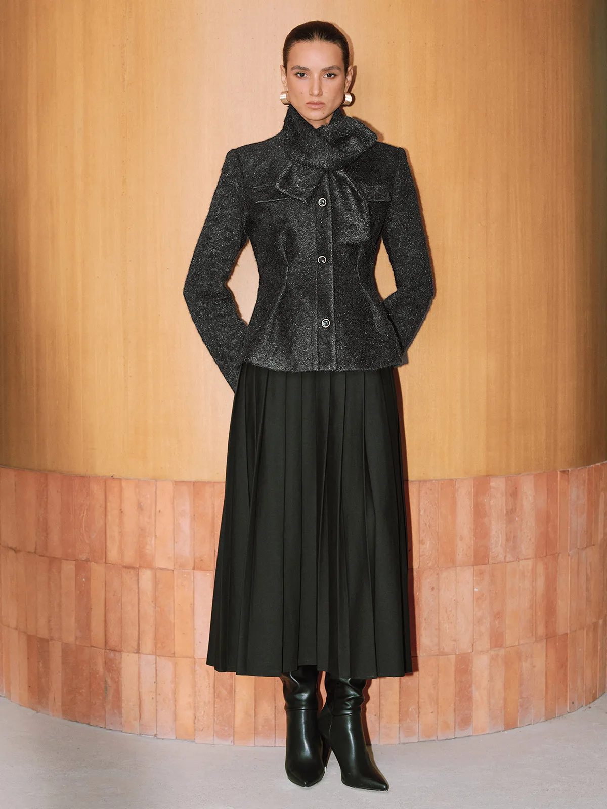 Button-Front Wool-Blend Coat with Scarf sold by COMMENSE product image thumbnail 2