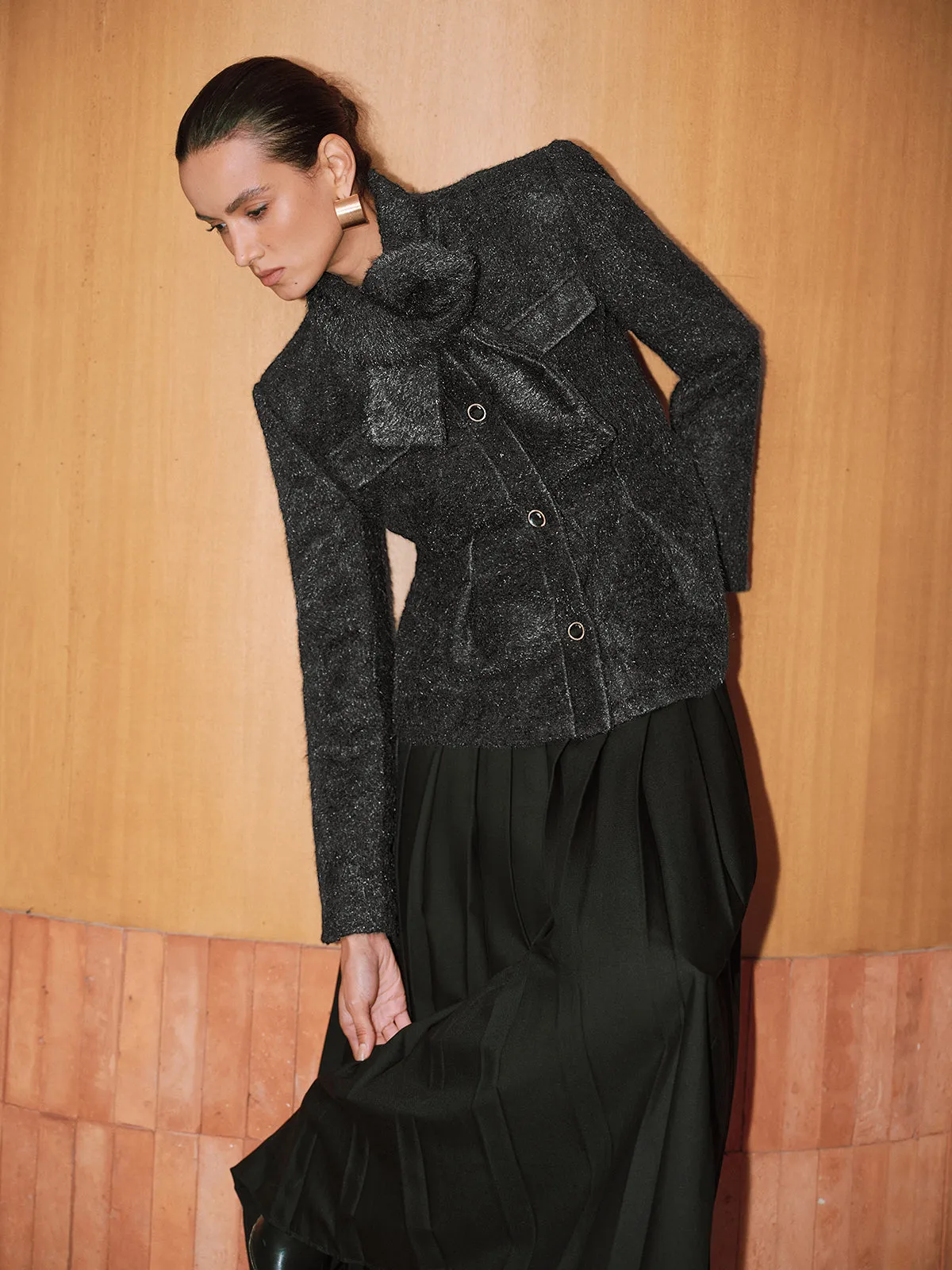 Button-Front Wool-Blend Coat with Scarf sold by COMMENSE product image thumbnail 3