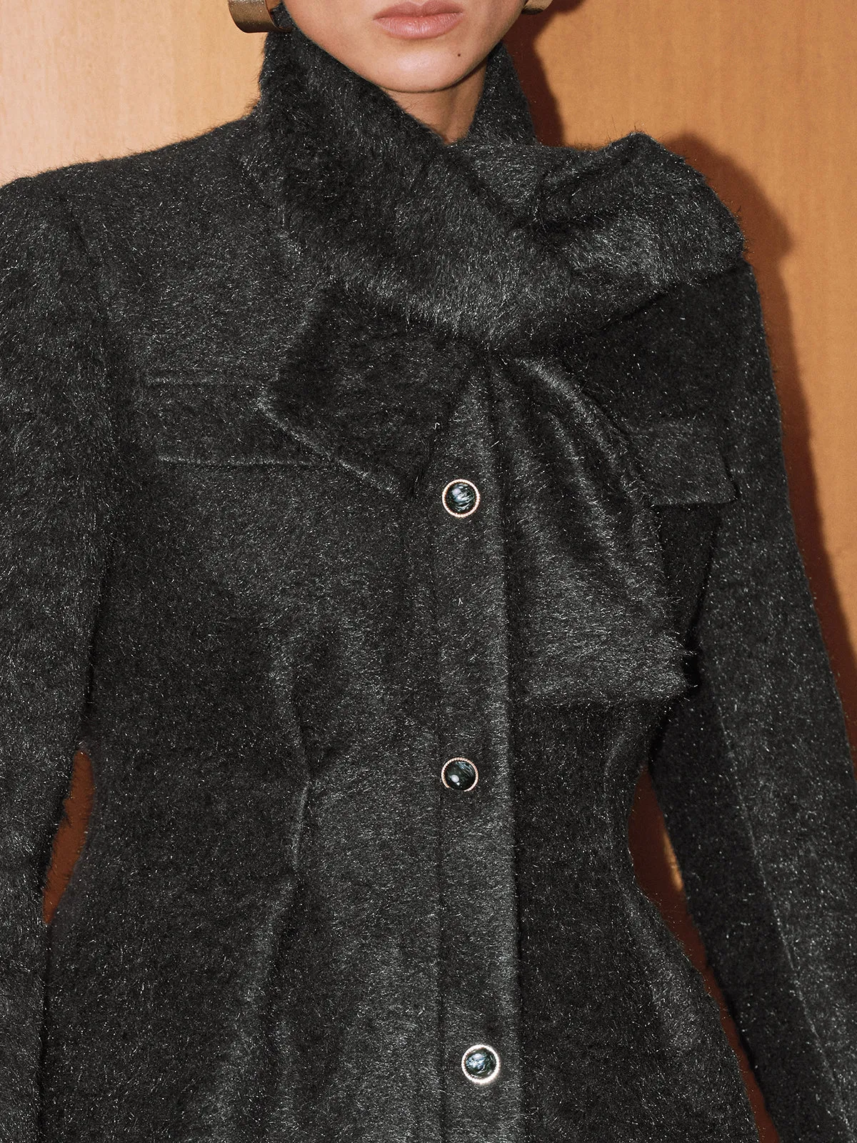 Button-Front Wool-Blend Coat with Scarf sold by COMMENSE product image thumbnail 4