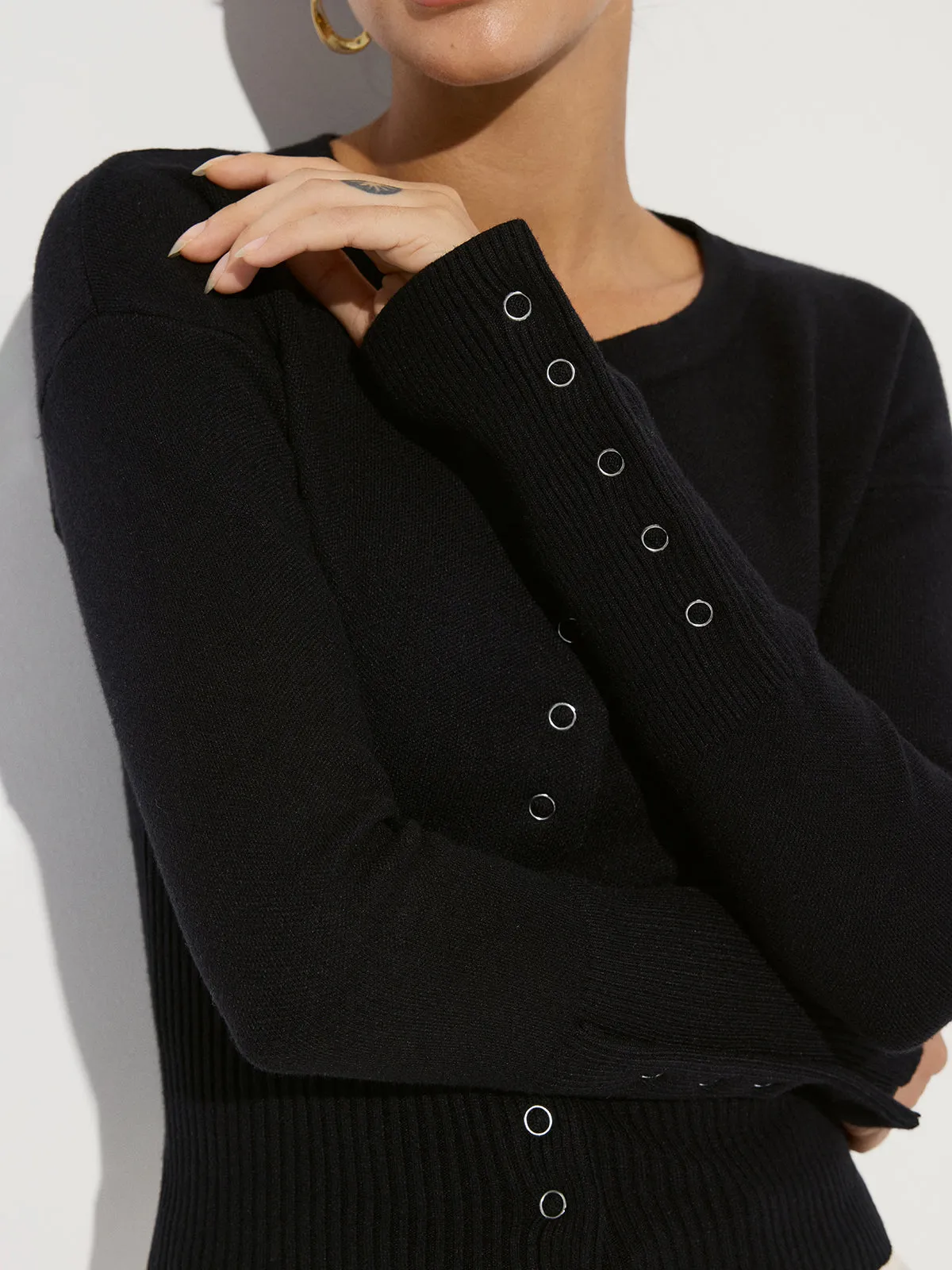 Cinched Waist Crew Neck Knit Cardigan sold by COMMENSE product image thumbnail 2