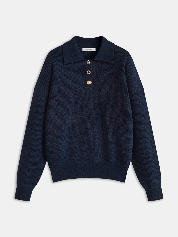 Long-Sleeve Knit Polo Sweater sold by COMMENSE
