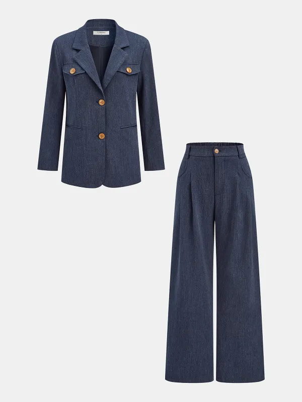 Lapel Blazer and Wide-Leg Pants Set sold by COMMENSE