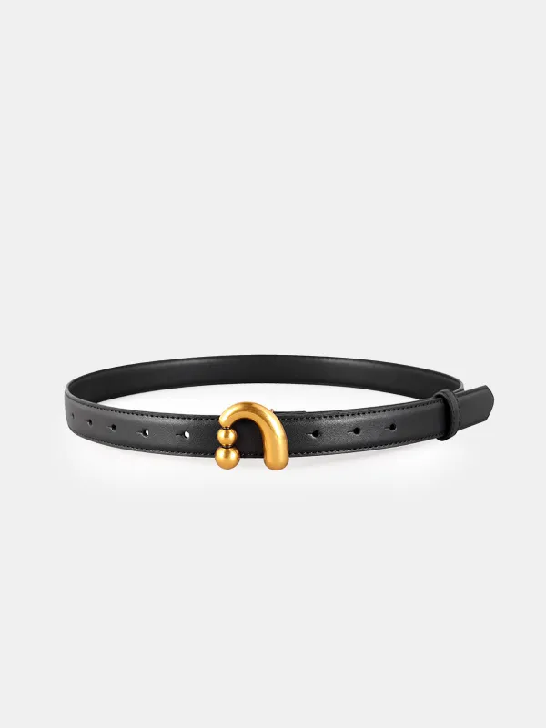 Golden Abstract Buckle Leather Belt sold by COMMENSE
