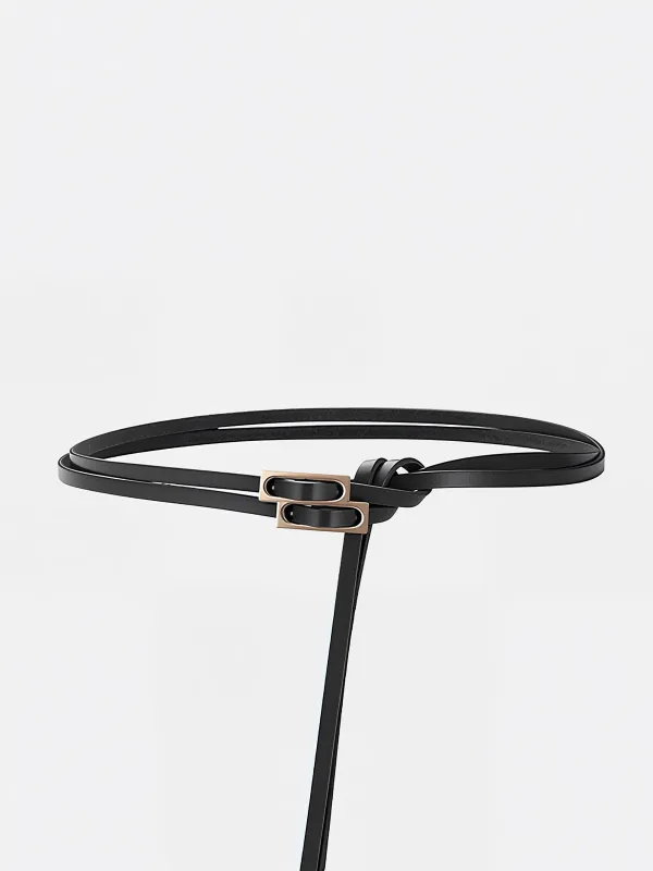 Double-Loop Buckle Leather Thin Belt sold by COMMENSE