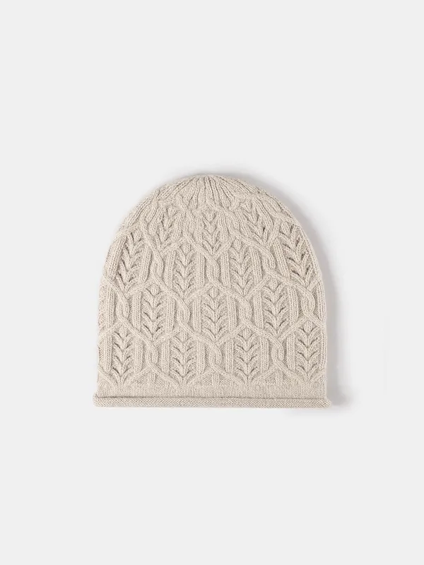 Leaf Cable Pattern Wool Knit Beanie sold by COMMENSE