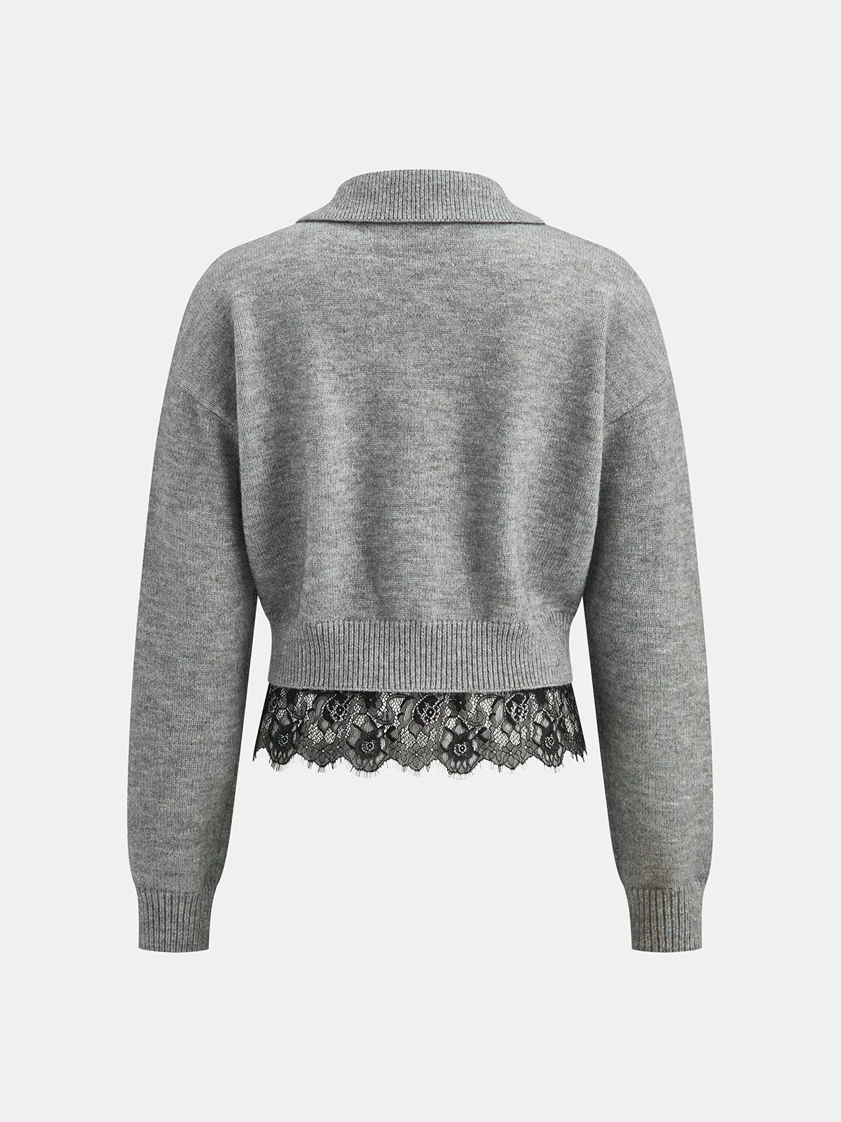 Lace Hem Collared Knit Cardigan sold by COMMENSE product image thumbnail 2