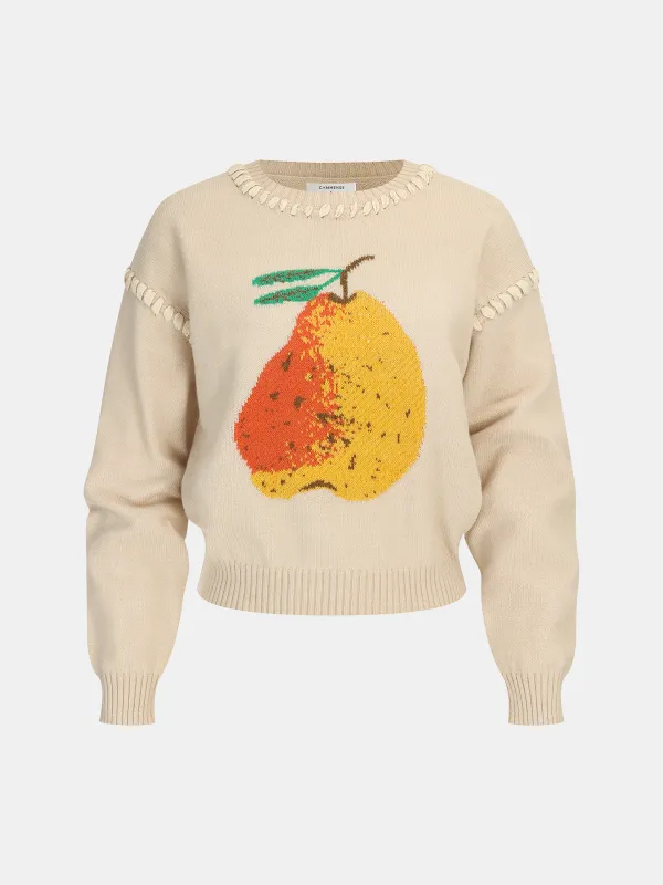 Lace-Up Trim Pear Pattern Sweater sold by COMMENSE