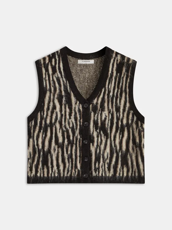 Button-Front Animal Print Knitted Vest sold by COMMENSE