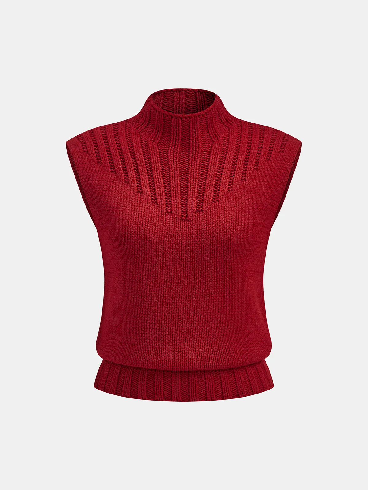 Mock Neck Knitted Sleeveless Vest sold by COMMENSE