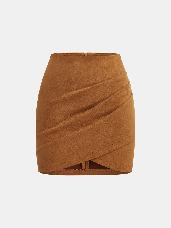 Suede Effect Ruched Mini Skirt sold by COMMENSE