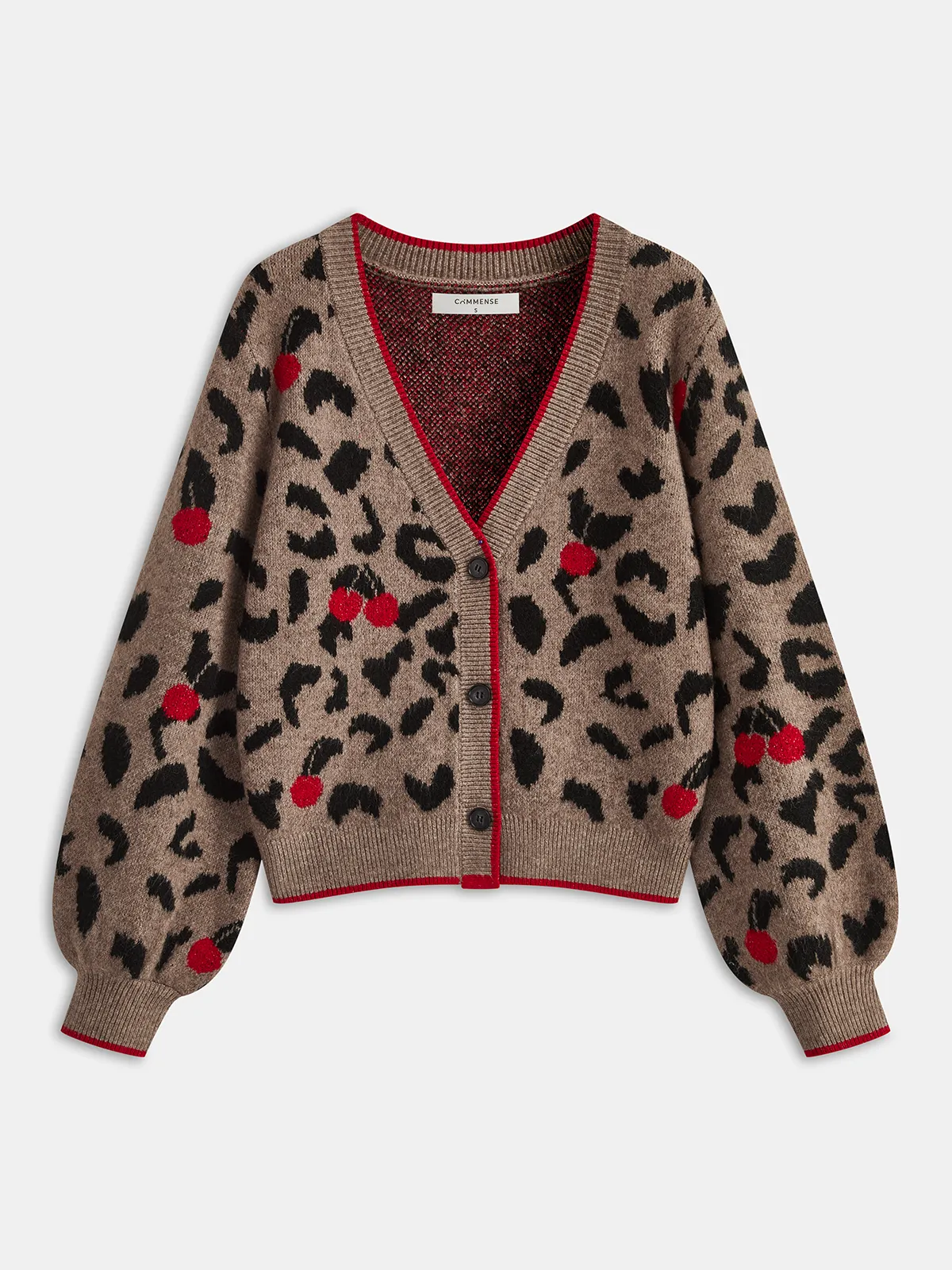 Cherry Leopard Print Knit Cardigan sold by COMMENSE