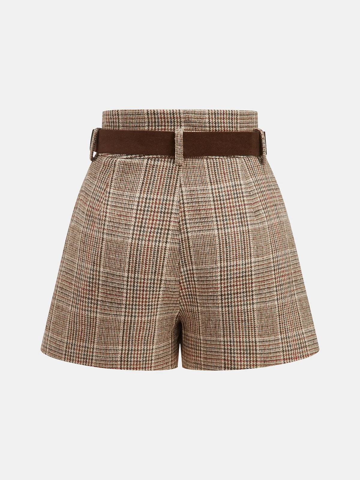 Belted High-Waist Houndstooth Tweed Shorts sold by COMMENSE product image thumbnail 2