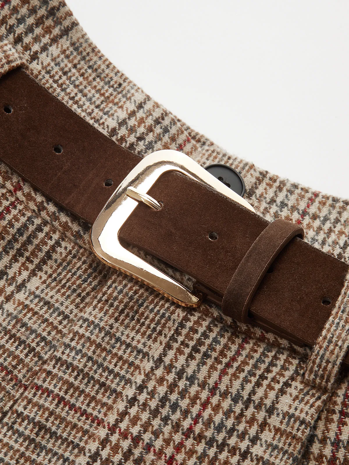 Belted High-Waist Houndstooth Tweed Shorts sold by COMMENSE product image thumbnail 4