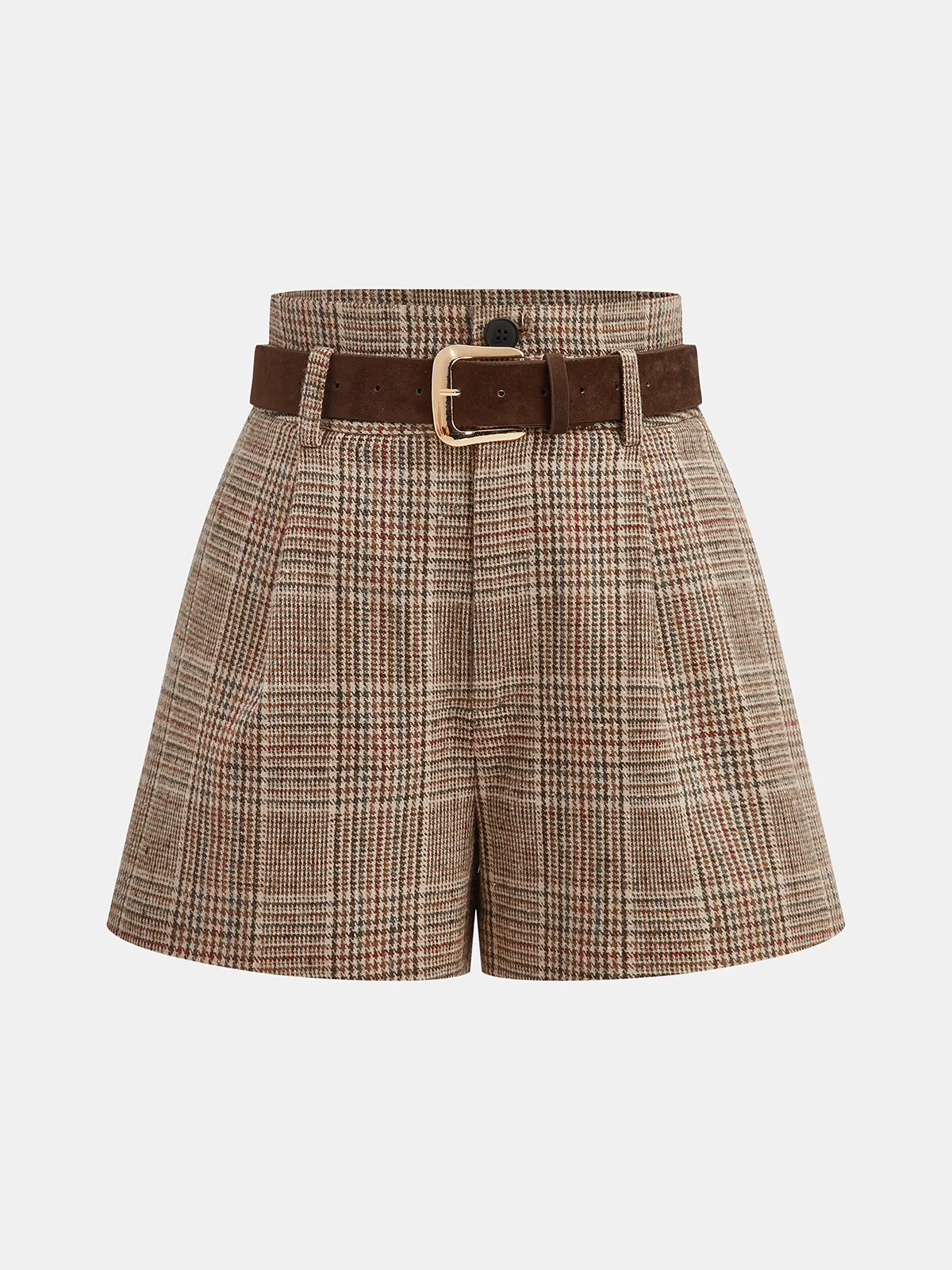 Belted High-Waist Houndstooth Tweed Shorts sold by COMMENSE