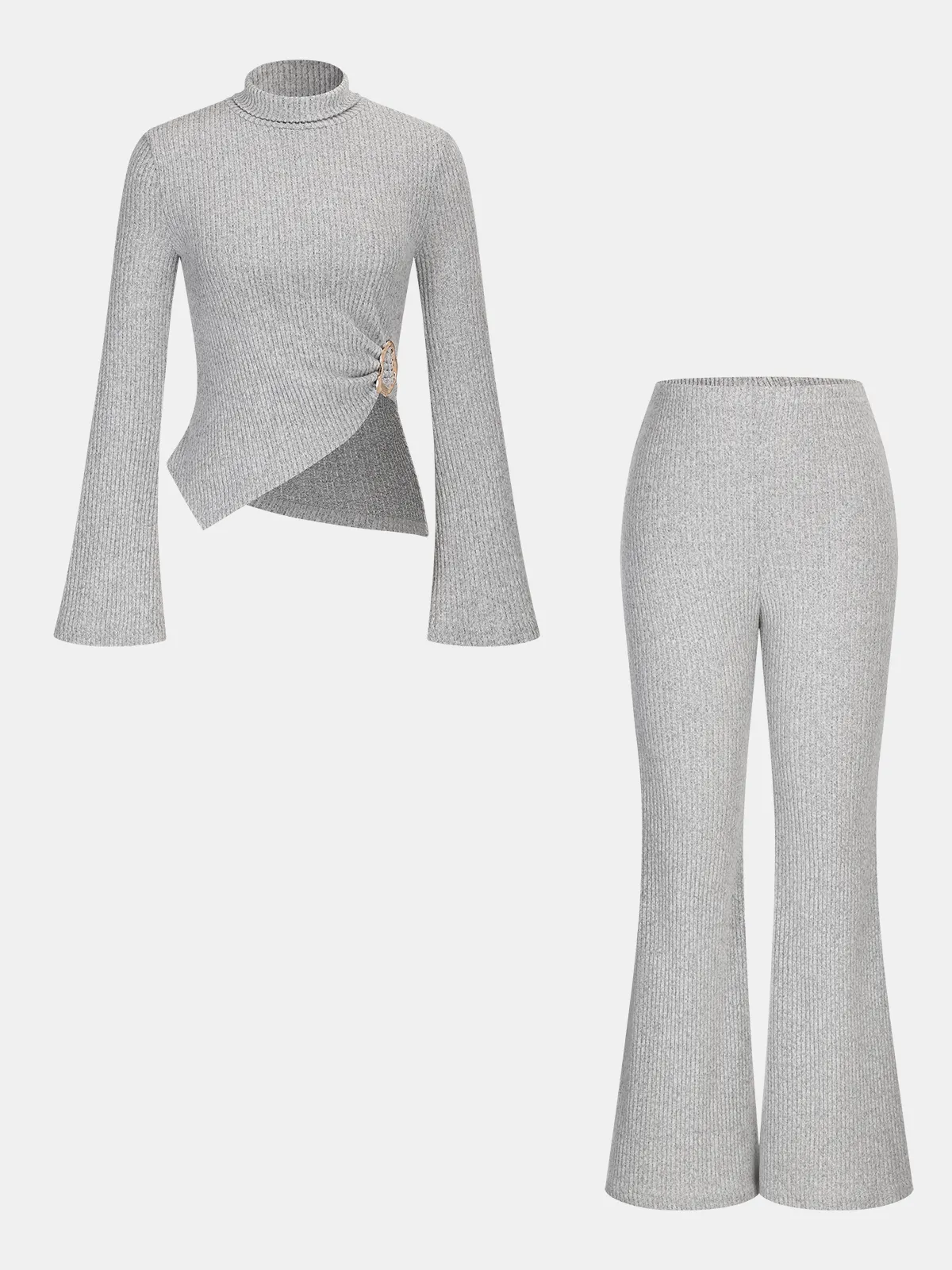 Ribbed Knit Top and Flared Pants Set sold by COMMENSE