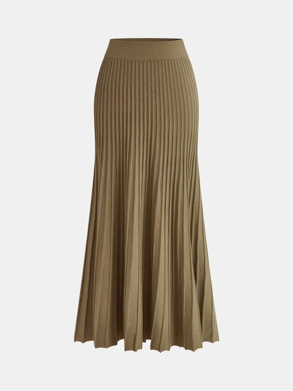 Flared Hem Knit Midi Skirt sold by COMMENSE