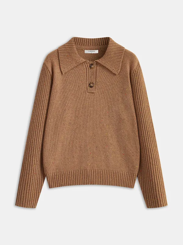 Subtle Fleck Detail Wool-Blend Knit Polo Sweater sold by COMMENSE