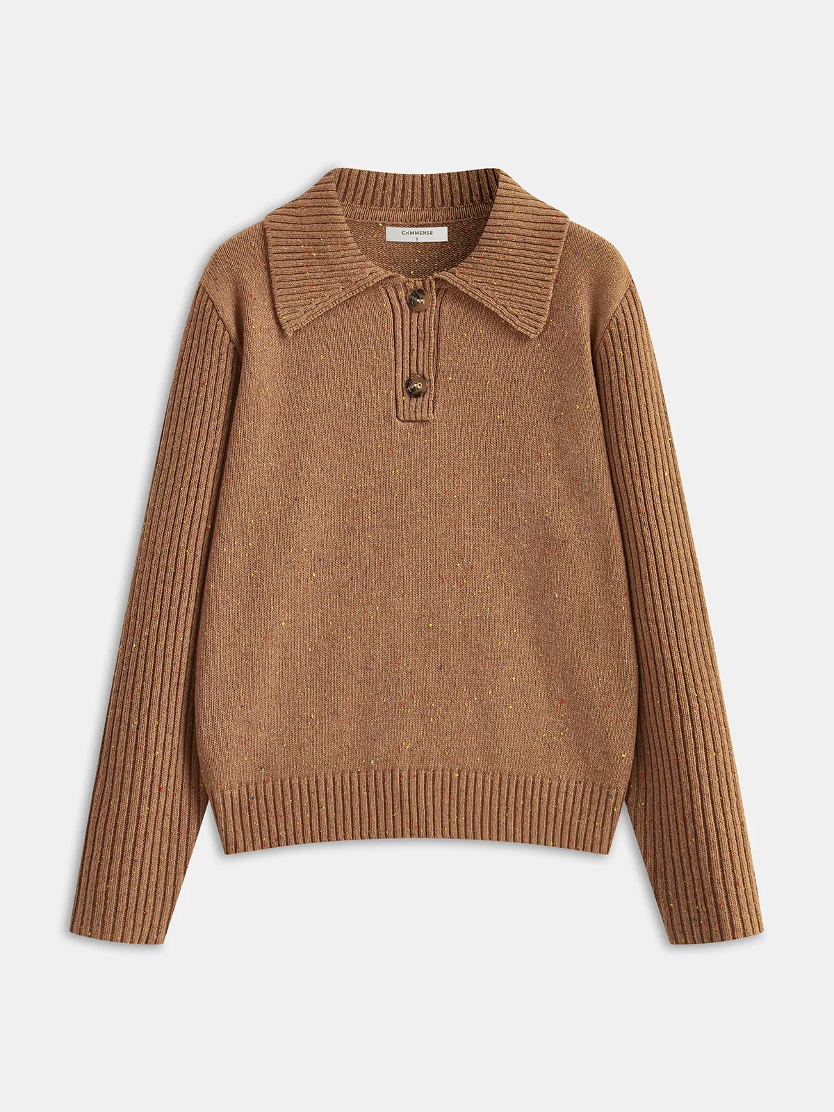 Subtle Fleck Detail Wool-Blend Knit Polo Sweater sold by COMMENSE