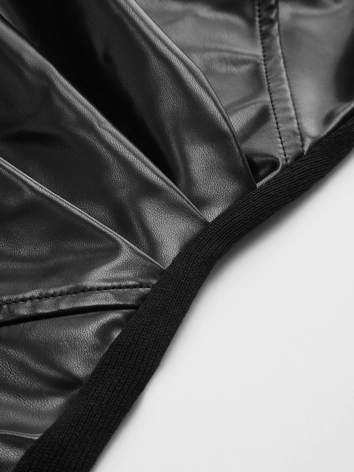 Faux Leather Panel Asymmetric Knit Top sold by COMMENSE product image thumbnail 4