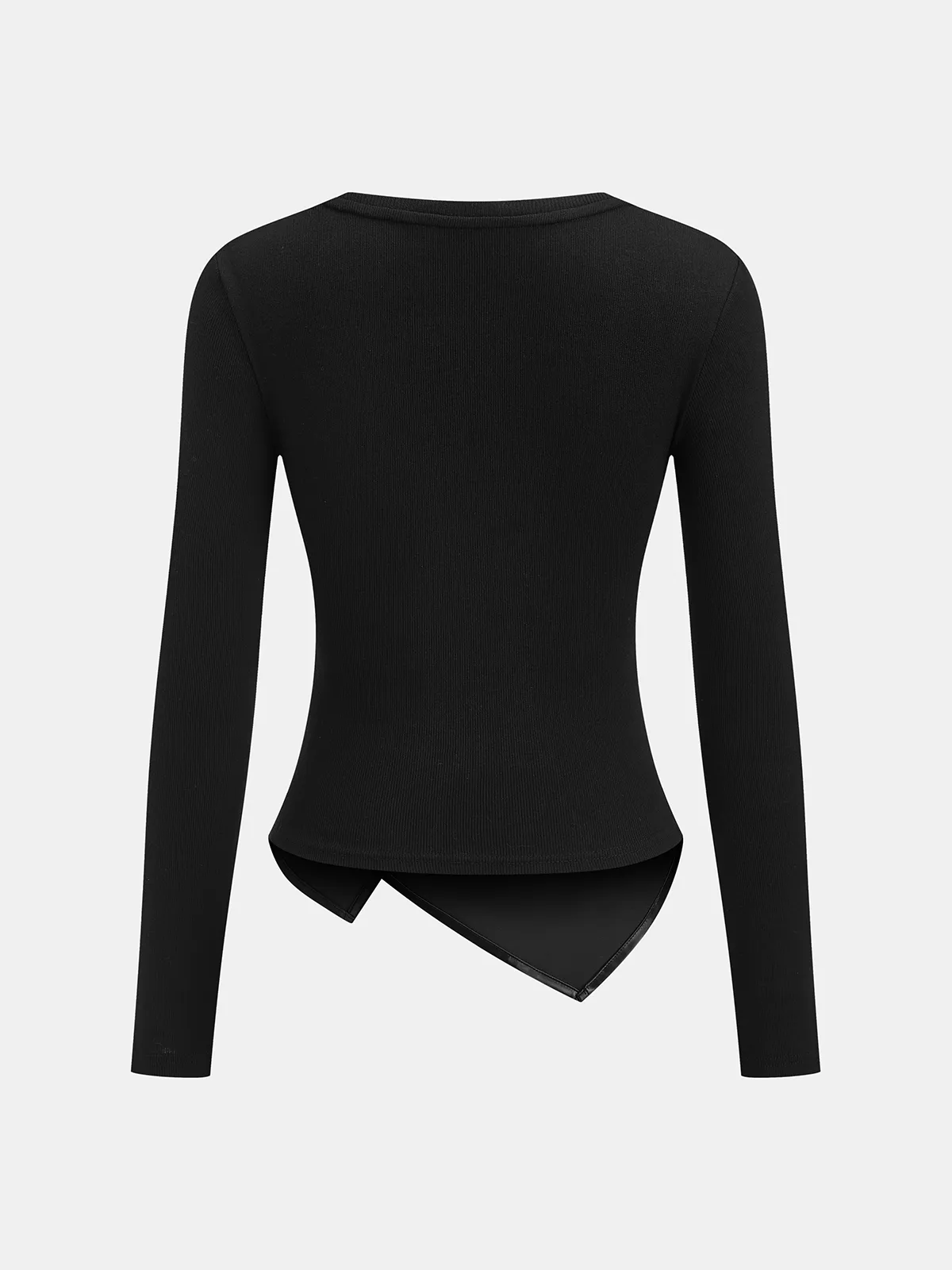 Faux Leather Panel Asymmetric Knit Top sold by COMMENSE product image thumbnail 2