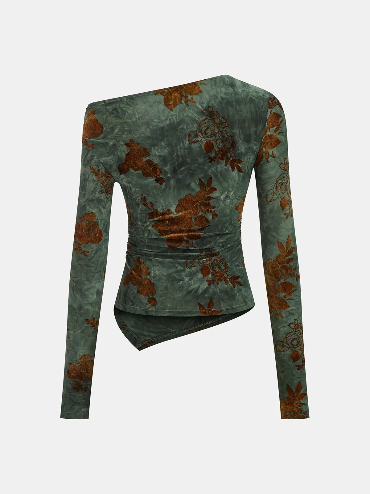 Floral Asymmetric Ruffle Long Sleeve Top sold by COMMENSE product image thumbnail 2