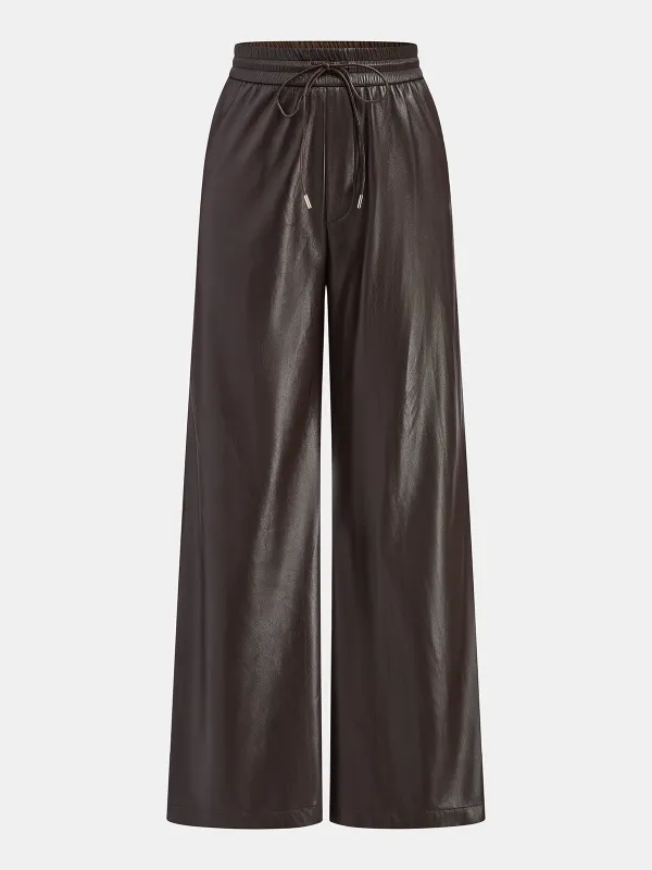 Faux Leather High-Waist Drawstring Wide-Leg Pants sold by COMMENSE