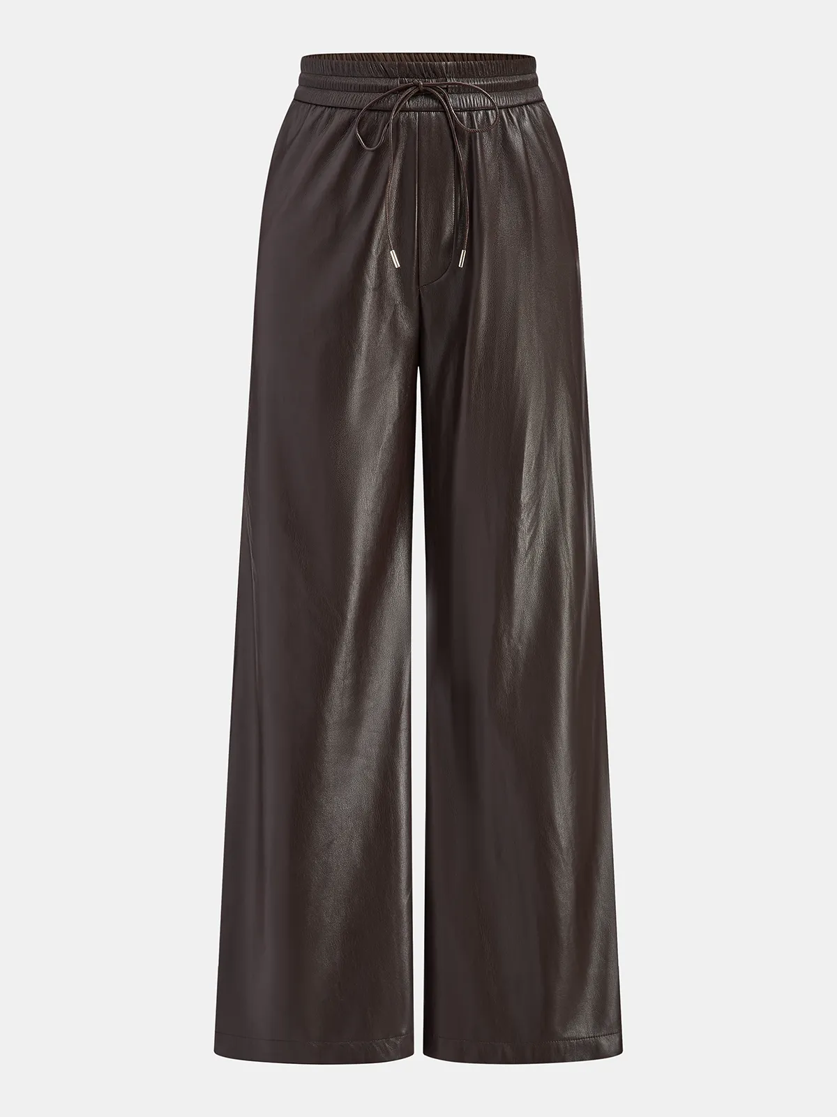 Faux Leather High-Waist Drawstring Wide-Leg Pants sold by COMMENSE