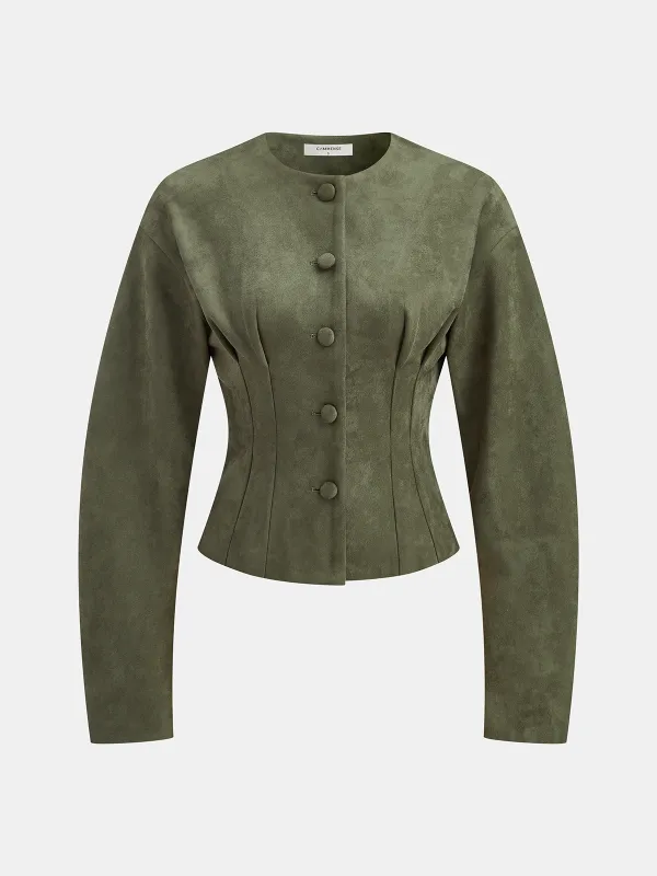Suede Effect Cinched Waist Jacket sold by COMMENSE