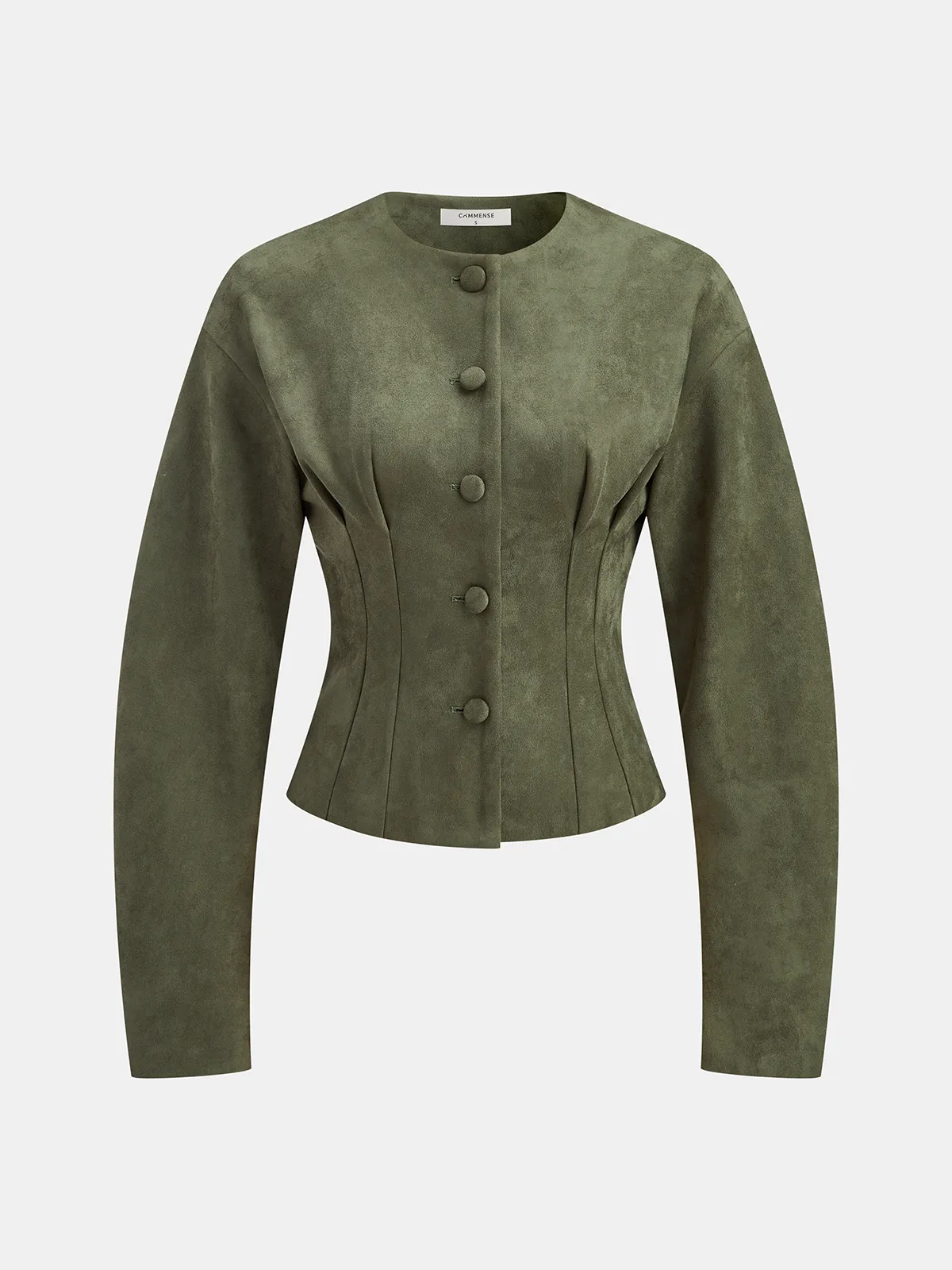 Suede Effect Cinched Waist Jacket sold by COMMENSE