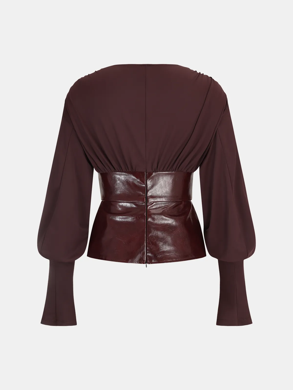 Faux Leather Panel Lantern Sleeve Blouse sold by COMMENSE product image thumbnail 2
