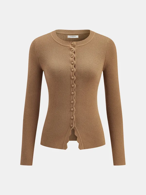 Scalloped Button Placket Knit Cardigan sold by COMMENSE