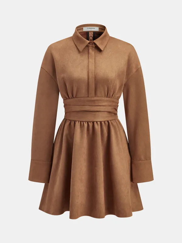Flared Hem Suede Effect Shirt Dress made by COMMENSE