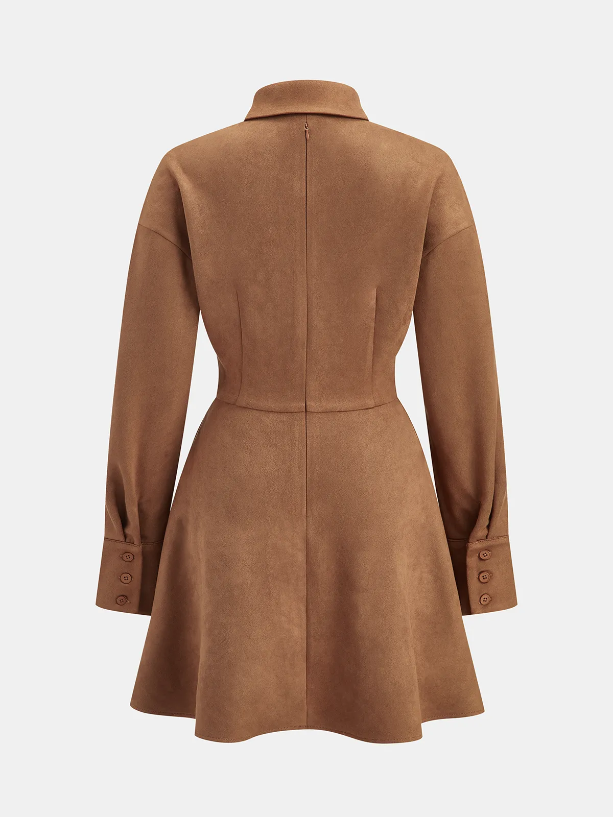 Flared Hem Suede Effect Shirt Dress sold by COMMENSE product image thumbnail 2