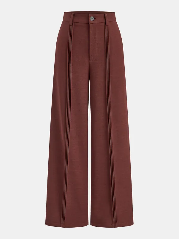 Mid-Waist Pleated Wide-Leg Pants sold by COMMENSE