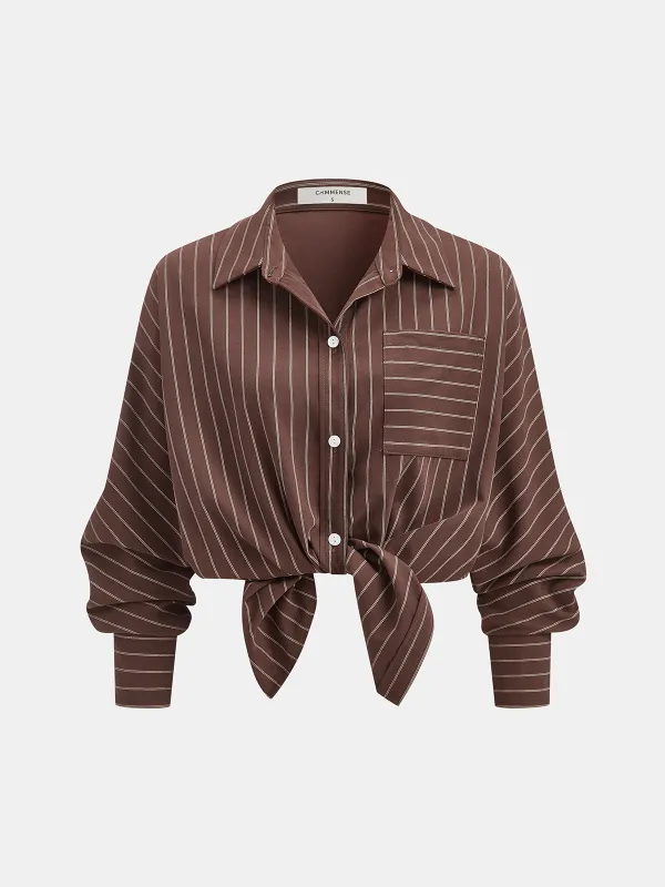 Loose Striped Knot Front Blouse sold by COMMENSE