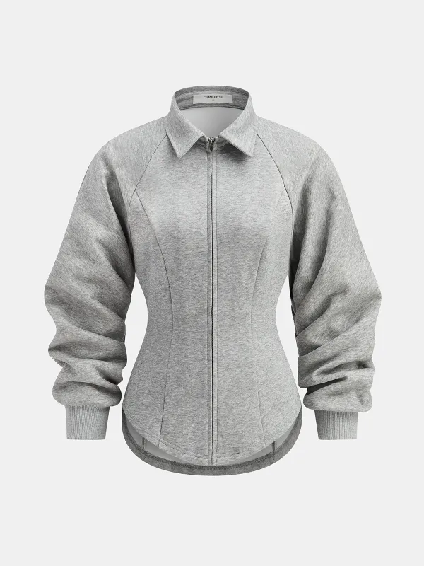 Collared Tailored Zip-Up Sweatshirt Jacket sold by COMMENSE