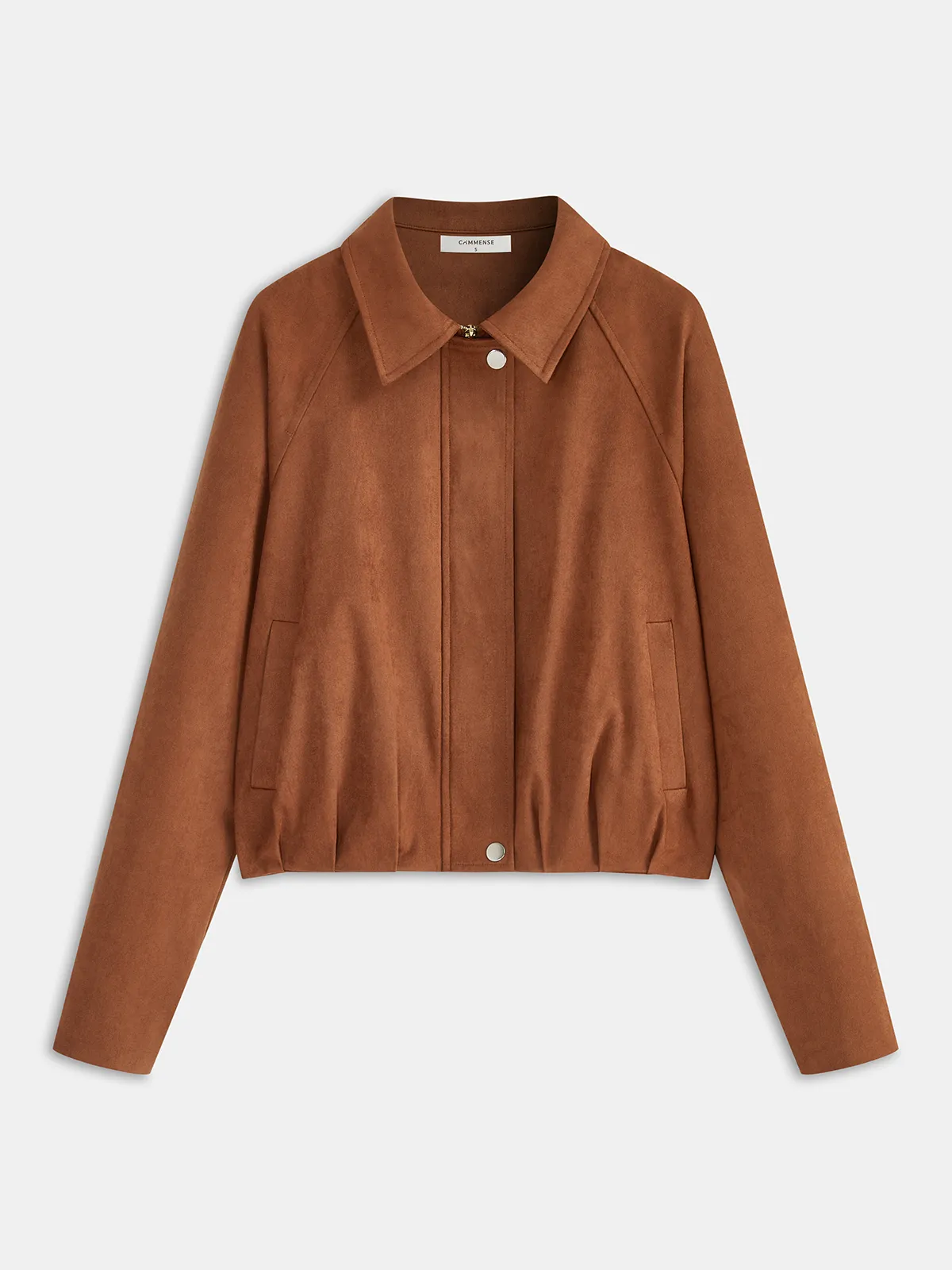 Collared Zip-Front Suede Effect Jacket sold by COMMENSE