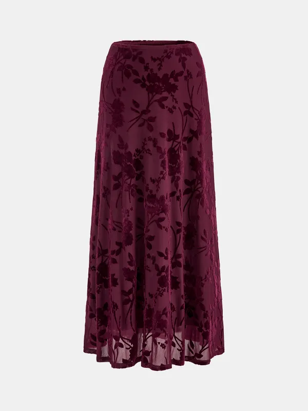 Floral Jacquard Mesh Maxi Skirt sold by COMMENSE