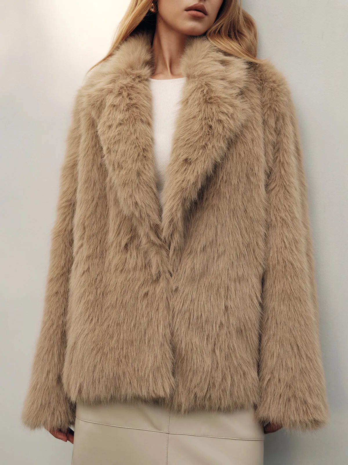 Shawl Collar Faux Fur Coat without Belt sold by COMMENSE product image thumbnail 5
