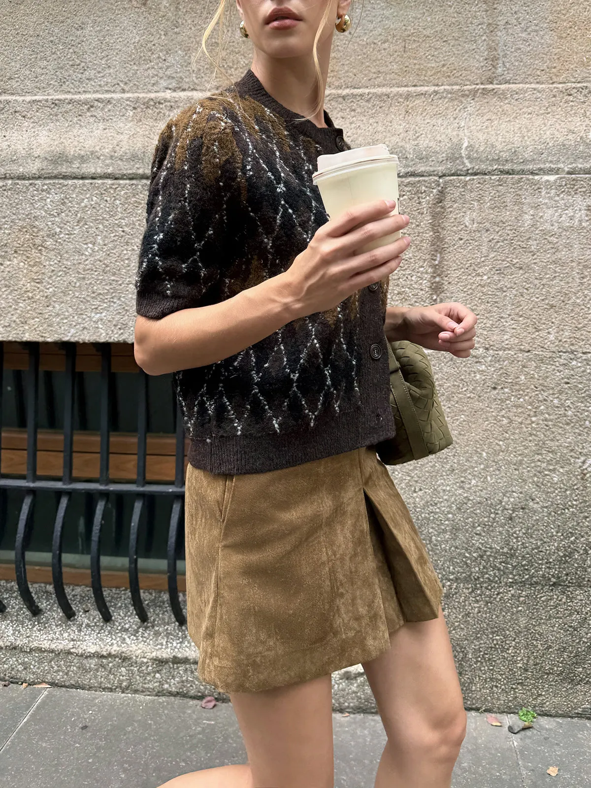 Argyle Pattern Short Sleeve Knit Cardigan sold by COMMENSE product image thumbnail 5