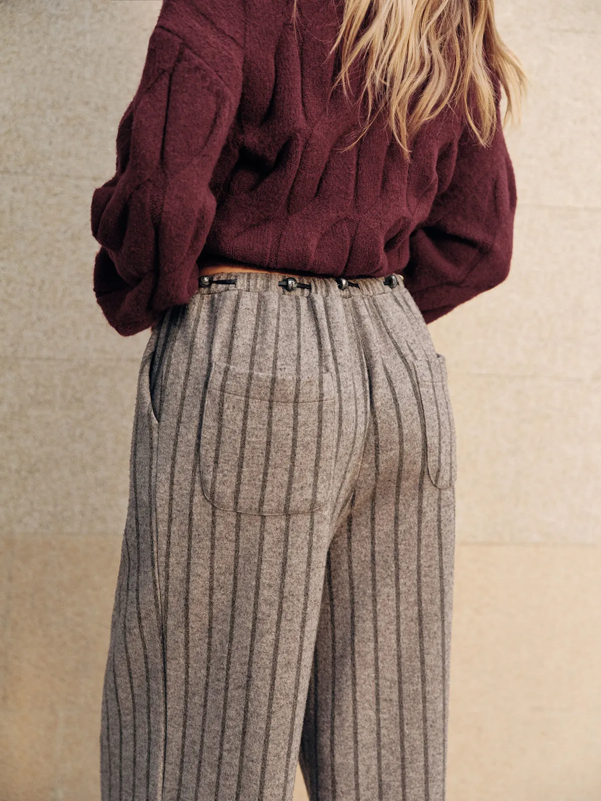 Tweed Striped Drawstring Wide-Leg Pants sold by COMMENSE product image thumbnail 5
