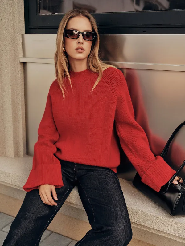 Cuffed Sleeve Oversized Sweater sold by COMMENSE