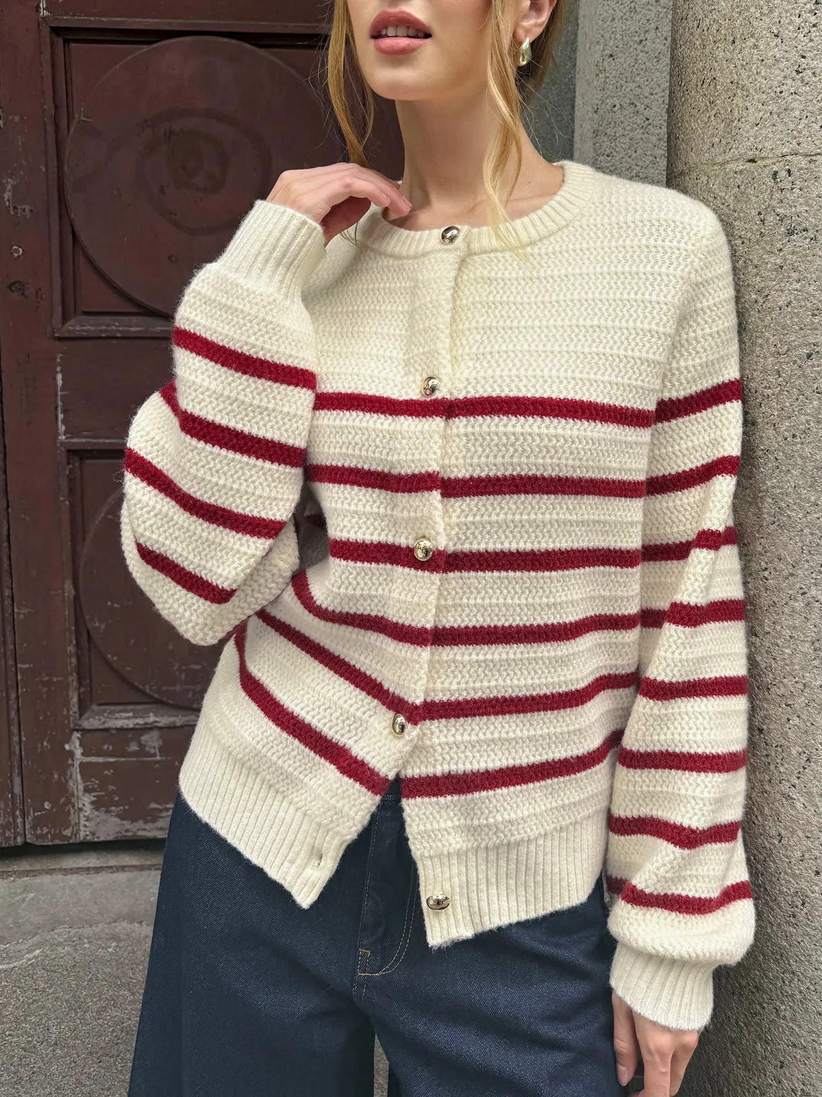 Striped Metal Button Cardigan sold by COMMENSE product image thumbnail 4